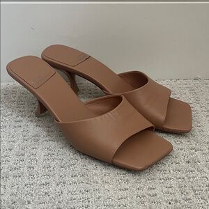 Tan Women's Square Toe Slide Sandals